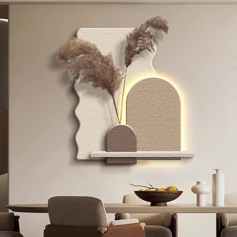 Nordic Sandstone Decorative Wall Art with LED Light & Vase – 50×70 cm