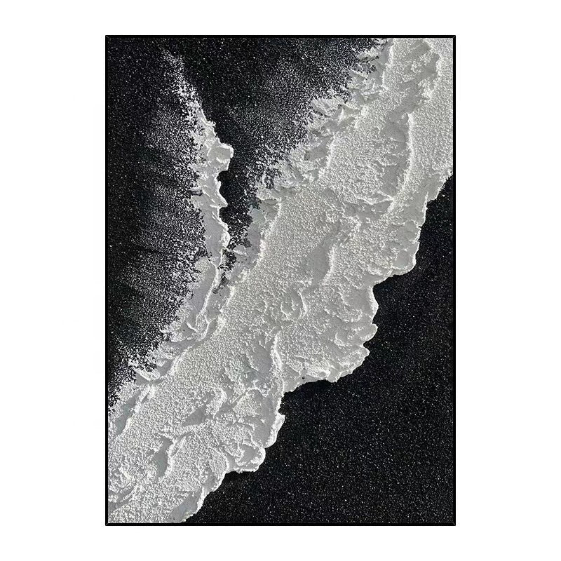 Abstract Sea Wave 3D Textured Wall Art – Hand-Painted Black & White Relief Canvas Painting with Frame (80×120cm)