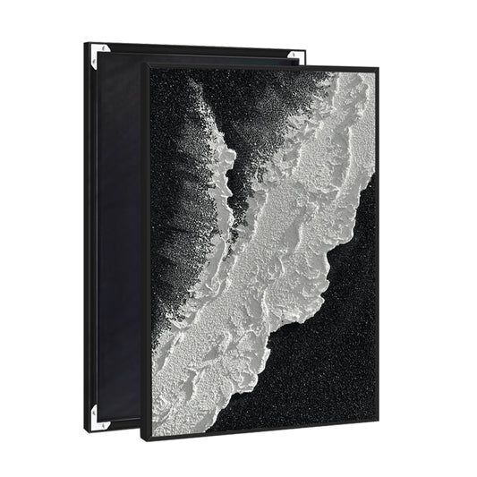 Abstract Sea Wave 3D Textured Wall Art – Hand-Painted Black & White Relief Canvas Painting with Frame (80×120cm)