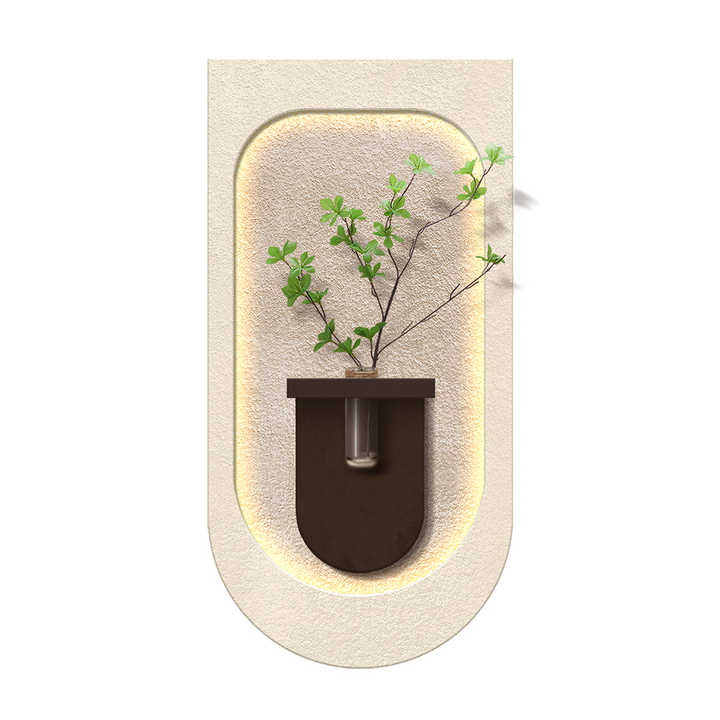 Nordic Sandstone Decorative Wall Art with LED Lights & Glass Vases – 50×100 cm (Style C)