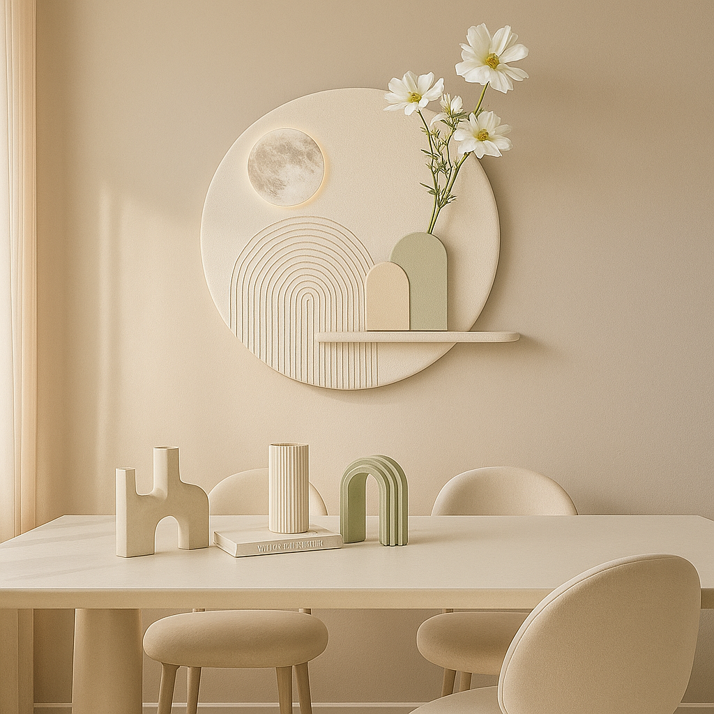 Nordic Sandstone 3D Wall Art with Vase & Moon Detail | CasaLinnea