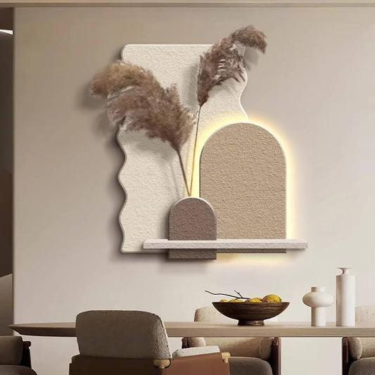 Nordic Sandstone Decorative Wall Art with LED Light & Vase – 50×70 cm