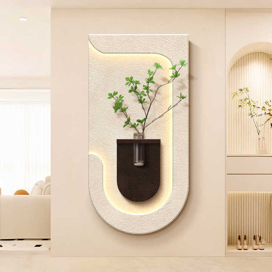 Nordic Sandstone Decorative Wall Art with LED Lights & Glass Vases – 50×100 cm (Style B)