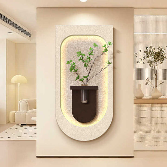 Nordic Sandstone Decorative Wall Art with LED Lights & Glass Vases – 50×100 cm (Style C)