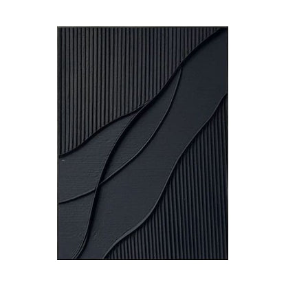 Black 3D Abstract Relief Wall Art – Handmade Textured Sand Media Painting on Canvas with Frame (80×120cm)