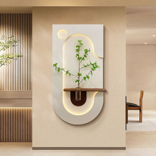 Nordic Sandstone Decorative Wall Art with LED Lights & Glass Vases – 50×100 cm (Style A)