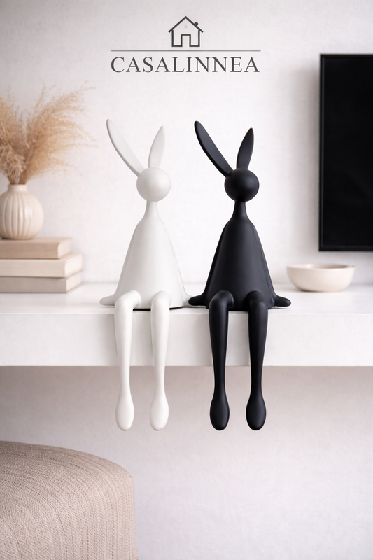 Long-Eared Sitting Rabbit Figurine – 28 cm Modern Resin Home Décor