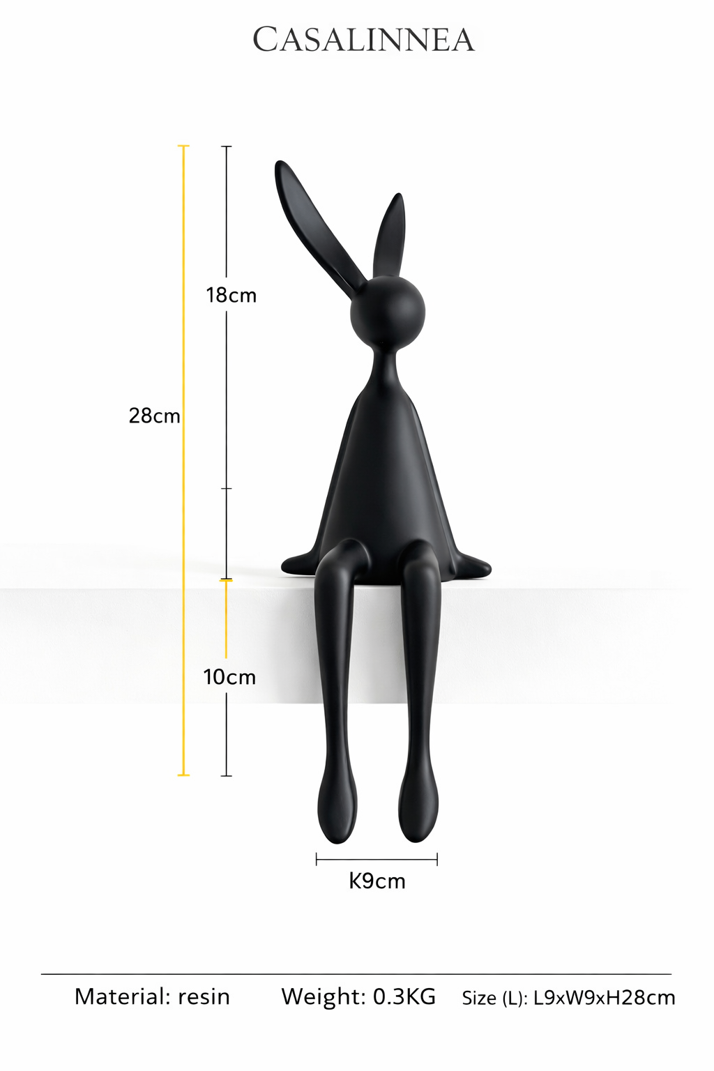 Long-Eared Sitting Rabbit Figurine – 28 cm Modern Resin Home Décor