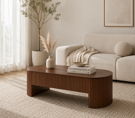 CasaLinnea Fluted Lift Top 130cm Coffee Table with Hidden Storage – Walnut Finish