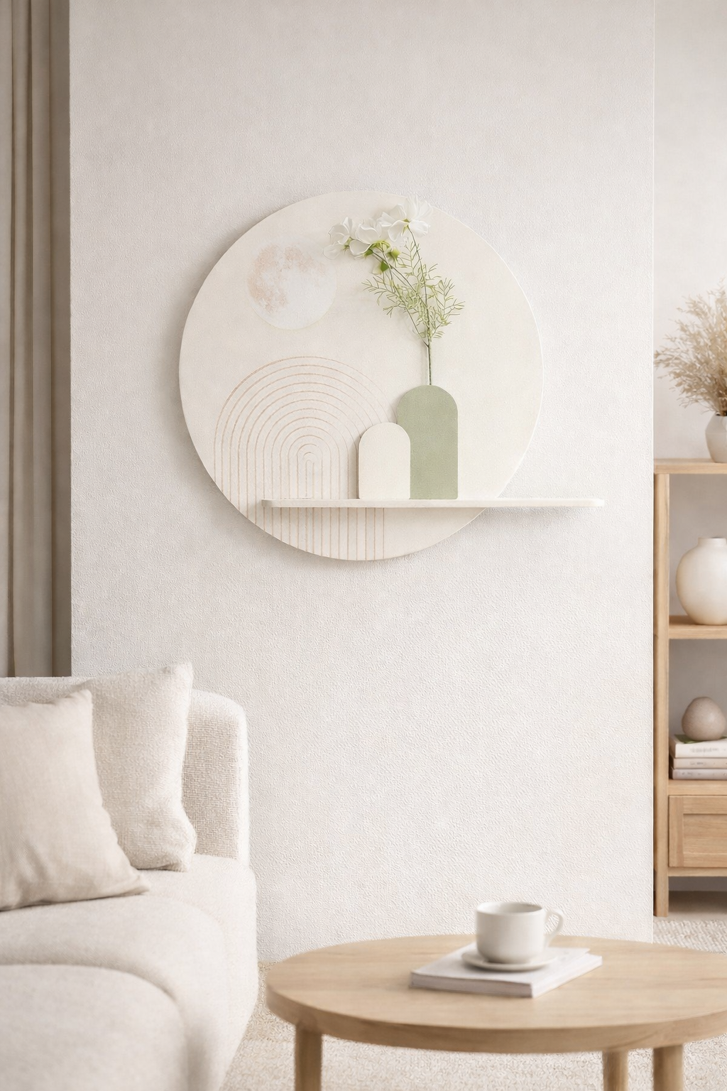 Nordic Sandstone 3D Wall Art with Vase & Moon Detail | CasaLinnea