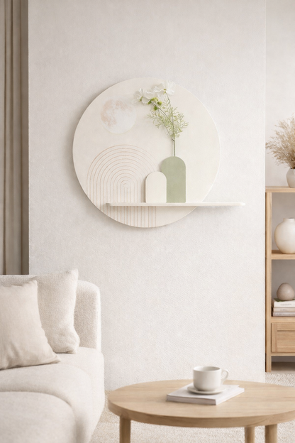 Nordic Sandstone 3D Wall Art with Vase & Moon Detail | CasaLinnea