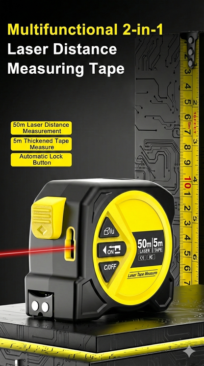 2-in-1 Digital Laser Tape Measure (50m Laser + 5m Tape) | Rechargeable High-Precision Distance Meter with LCD Display