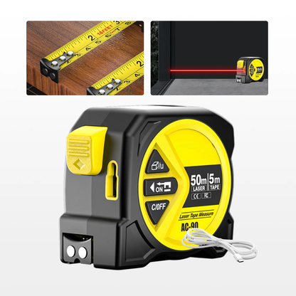 2-in-1 Digital Laser Tape Measure (50m Laser + 5m Tape) | Rechargeable High-Precision Distance Meter with LCD Display