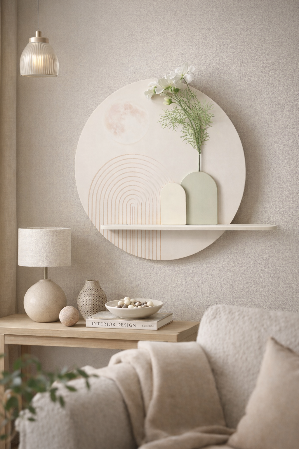 Nordic Sandstone 3D Wall Art with Vase & Moon Detail | CasaLinnea
