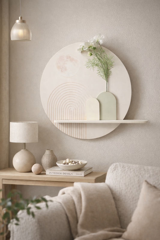 Nordic Sandstone 3D Wall Art with Vase & Moon Detail | CasaLinnea