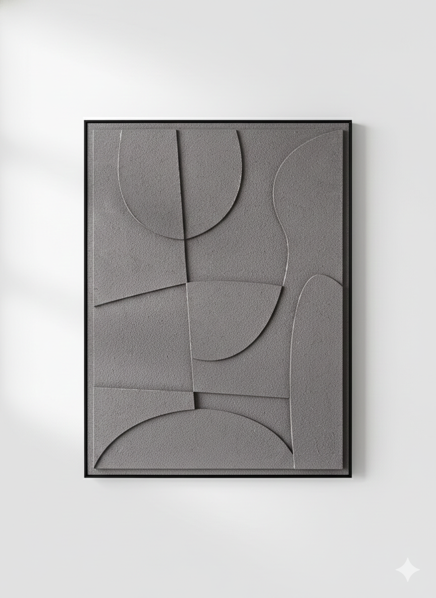 Modern Textured Wall Art – Minimalist 3D Canvas Painting (60×80 cm) | Contemporary Neutral Home Décor – Grey & Beige