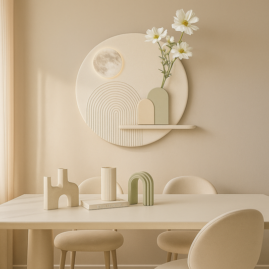 Nordic Sandstone 3D Wall Art with Vase & Moon Detail | CasaLinnea