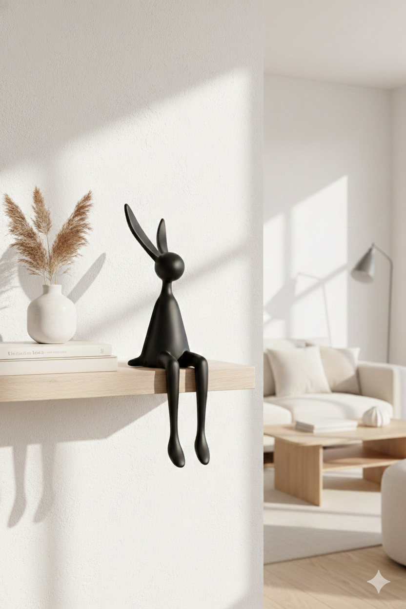 Long-Eared Sitting Rabbit Figurine – 28 cm Modern Resin Home Décor