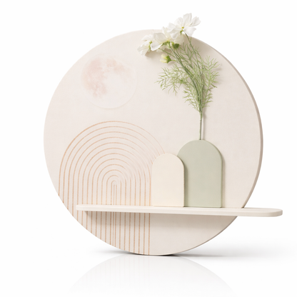 Nordic Sandstone 3D Wall Art with Vase & Moon Detail | CasaLinnea