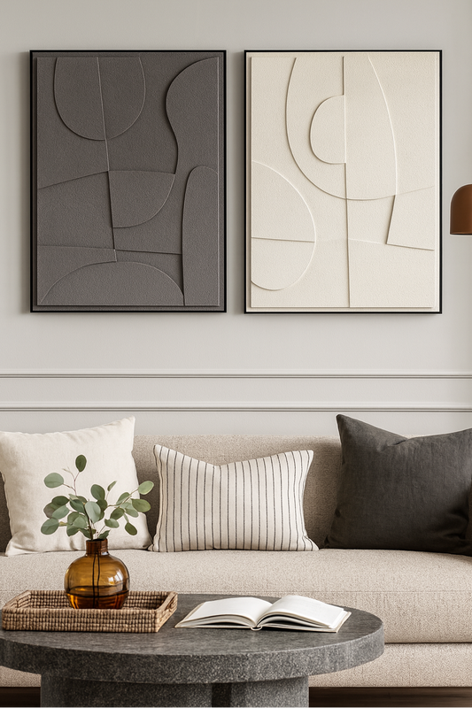 Modern Textured Wall Art – Minimalist 3D Canvas Painting (60×80 cm) | Contemporary Neutral Home Décor – Grey & Beige
