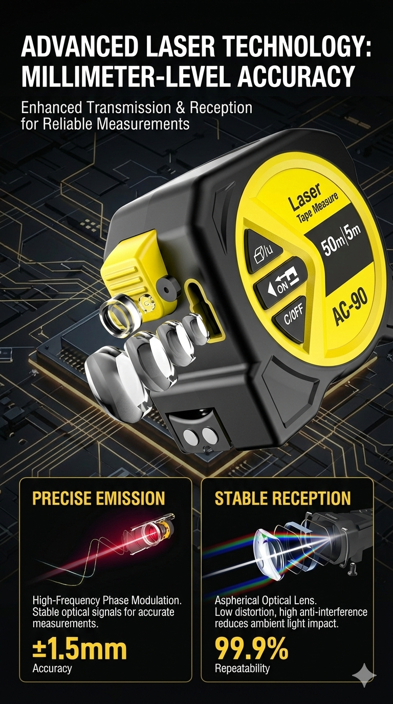 2-in-1 Digital Laser Tape Measure (50m Laser + 5m Tape) | Rechargeable High-Precision Distance Meter with LCD Display