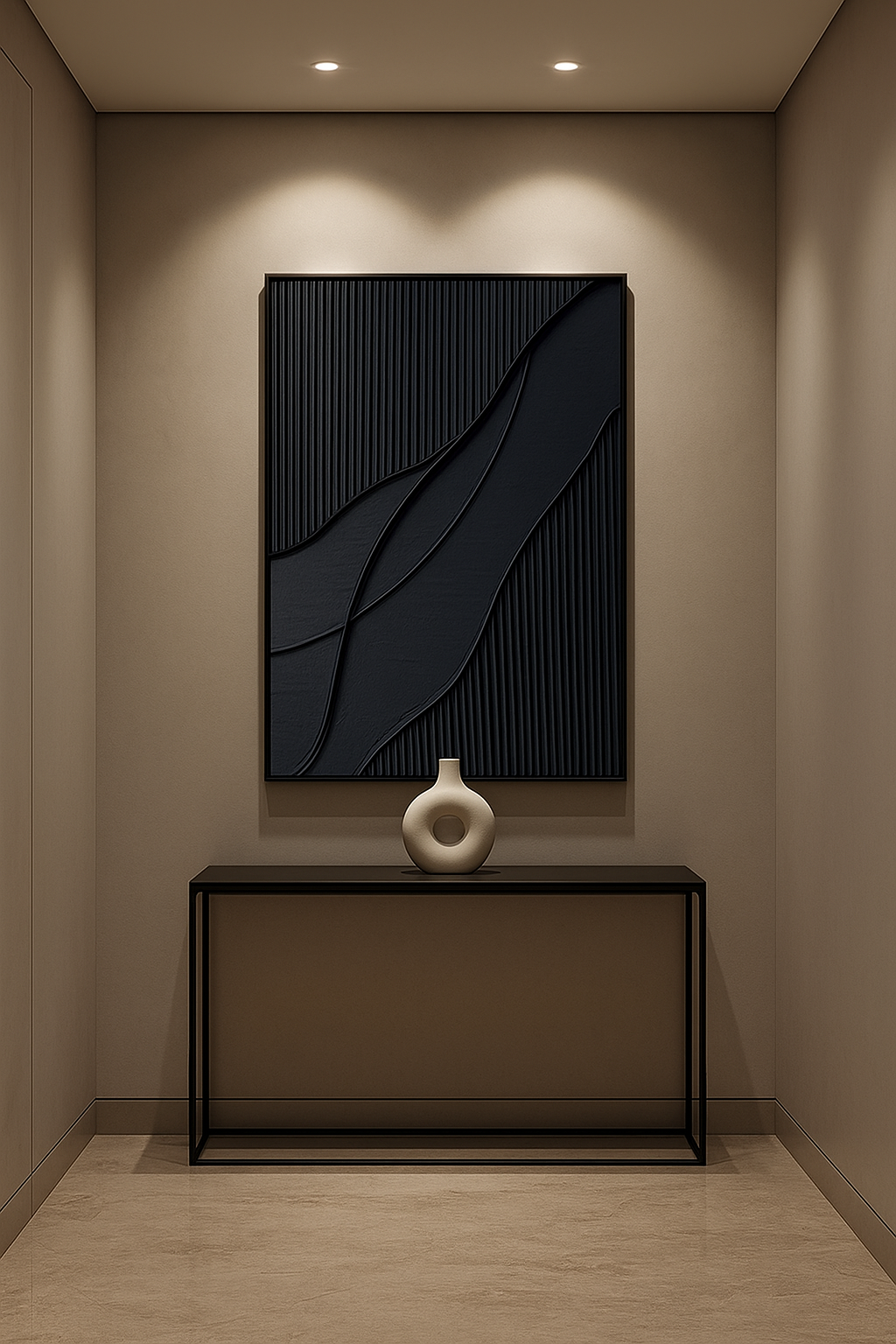 Black 3D Abstract Relief Wall Art – Handmade Textured Sand Media Painting on Canvas with Frame (80×120cm)