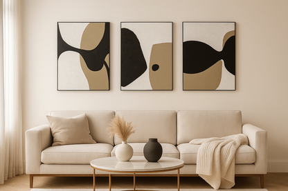 3-Piece Modern Abstract Wall Art Set – Minimalist Textured Paintings in Neutral Tones (60×80 cm) | CasaLinnea
